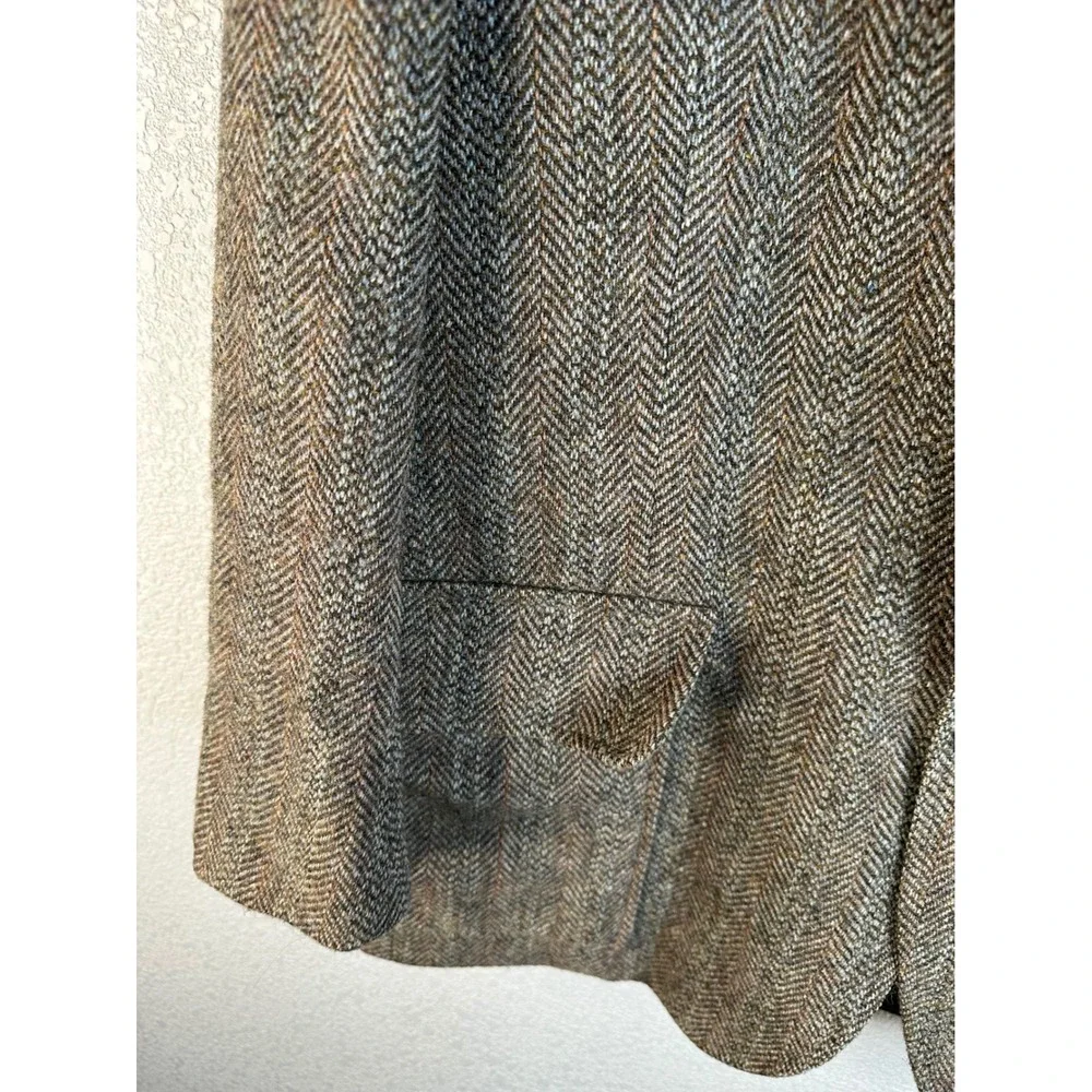 Harris Tweed Men's Brown Herringbone Tweed Suede Patch 100% Wool Blazer Jacket L